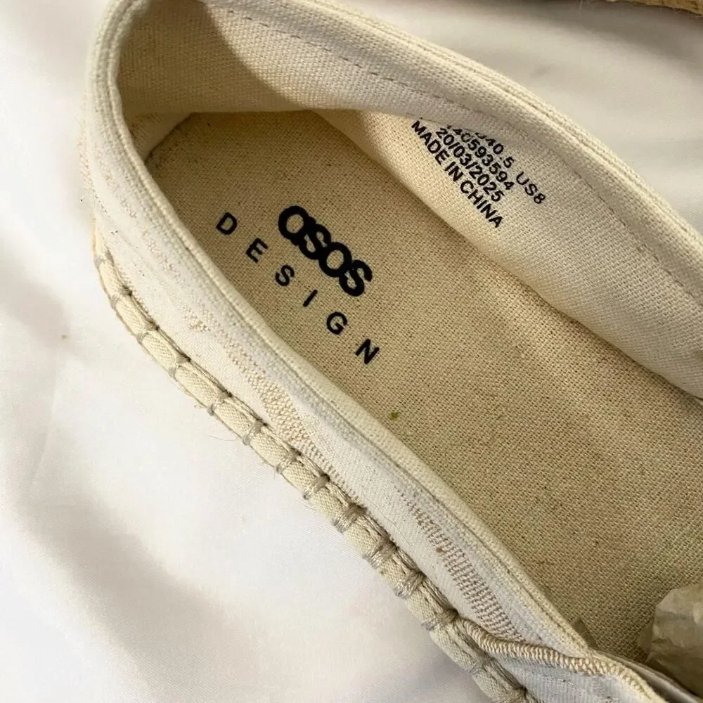 ASOS DESIGN cream tan slip on espadrilles in stone canvas stripe NWOT US 8